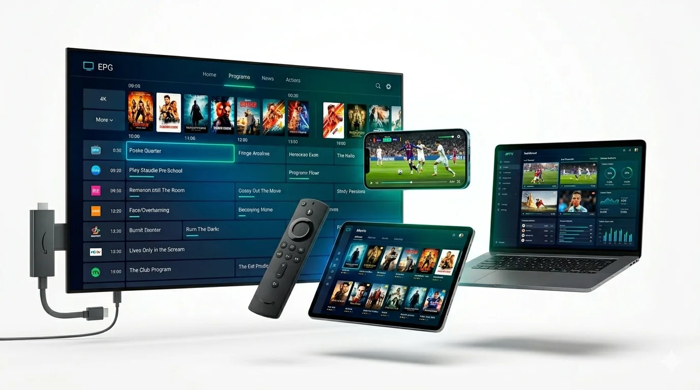 ReflexSat IPTV subscription running on Smart TV, Firestick, Android phone and laptop