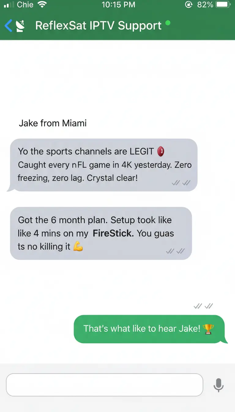 Customer review from Jake in Miami about NFL games in 4K on ReflexSat IPTV with no freezing