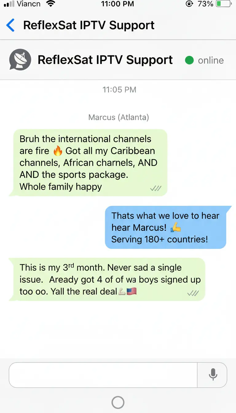 Customer review from Marcus in Atlanta about WhatsApp support response time